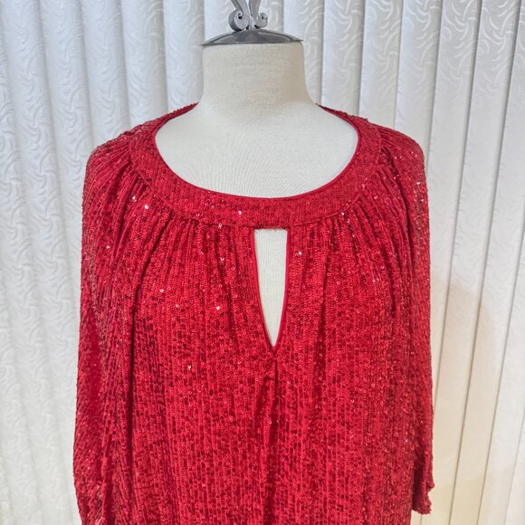 Vince Camuto Red Sequins Keyhole Neck Blouse. NWT - Picture 2 of 5